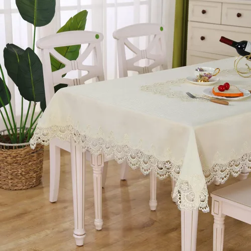 Vista 3 de Mantel rectangular de encaje para verano, otoño, decoración de flores, mantel de macramé para comedor, fiesta de cocina, al aire libre, cena