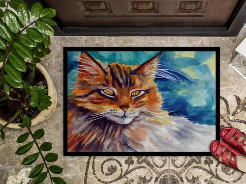 Vista 3 de Caroline's Treasures 7421JMAT - Tapete Maine Coon Cat Watching You de 24 x 36 pulgadas, para interiores y exteriores, para entrada, antideslizante