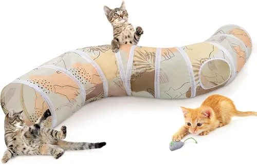 Vista 18 de Glittme Túnel para gatos, túneles para gatos de interior, cueva de gatos en forma de S con juguetes para gatos, tubos plegables para gatos y túneles