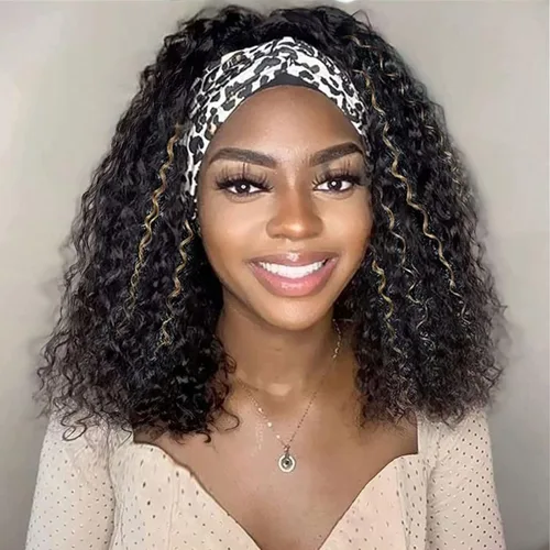 Vista 26 de Punmasa Peluca de cabello humano con diadema de onda profunda 99J de cabello humano para mujer, sin pegamento, sin encaje frontal, hecha a máquina