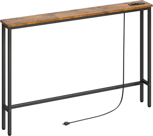Vista 14 de ELYKEN - Mesa consola estrecha de 39.4 pulgadas con tomacorriente, mesa de sofá detrás del sofá
