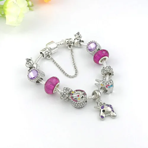 Vista 4 de Muerdou - Pulsera con dijes de mariposa y flor y cuentas de cristal de Murano para niñas y mujeres