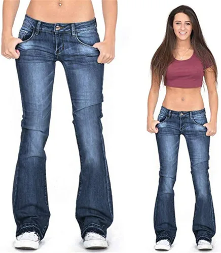 Vista 5 de Andongnywell - Pantalones vaqueros elásticos de cintura media para mujer con pierna ancha acampanada