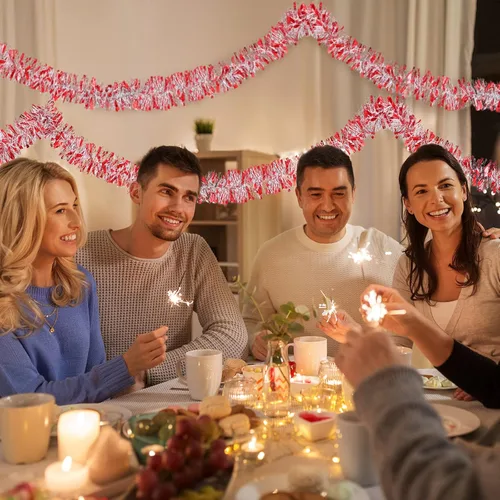 Vista 5 de Guirnalda de oropel de Navidad de 50 pies, guirnalda metálica para decoración de árbol de Navidad, boda, cumpleaños, Año Nuevo, adornos colgantes