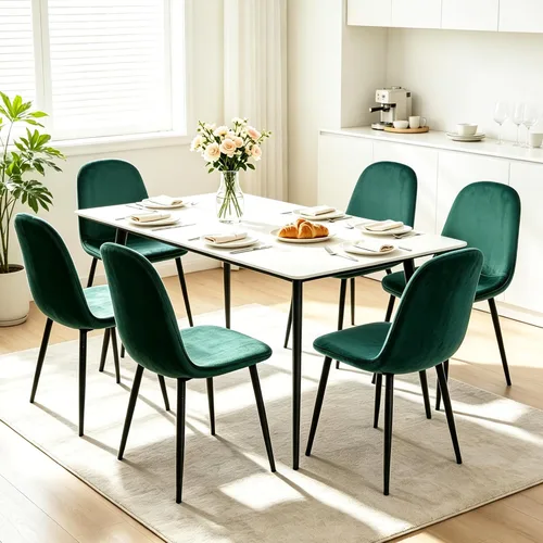 Vista 5 de CangLong Juego de 2 sillas de comedor modernas de terciopelo, sillas decorativas tapizadas con patas de metal, color verde oscuro para sala