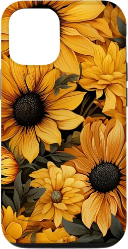Vista 25 de iPhone 14 Flores de girasol hermoso floral amarillo patrón patrón caso