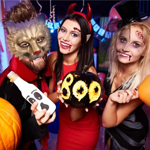 Vista 4 de Sosoport Máscara de león dorado 3D para fiestas de cosplay de Halloween