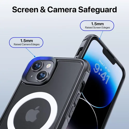 Vista 6 de Diaclara Funda magnética para iPhone 13/iPhone 14, compatible con MagSafe, a prueba de caídas de grado militar de 10 pies, funda translúcida