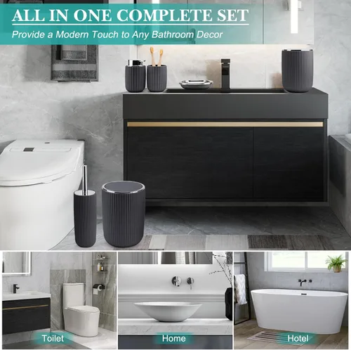 Vista 12 de Boperzi Juego de accesorios de baño completo: juego de accesorios de baño de 8 piezas con bote de basura 2 piezas para piso/mostrador, cepillo