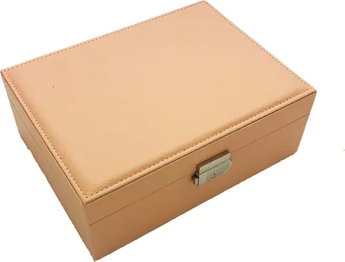 Vista 5 de PACEKONER Joyero organizador, caja de almacenamiento de joyería de 2 capas con cerradura y llave, estuche de joyería para mujeres y niñas (rosa)