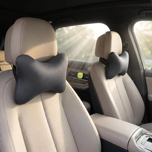 Vista 6 de Tianmei 2 piezas de espuma viscoelástica de color liso para reposacabezas de automóvil, asiento de vehículo, almohadilla de alivio de almohada Gris