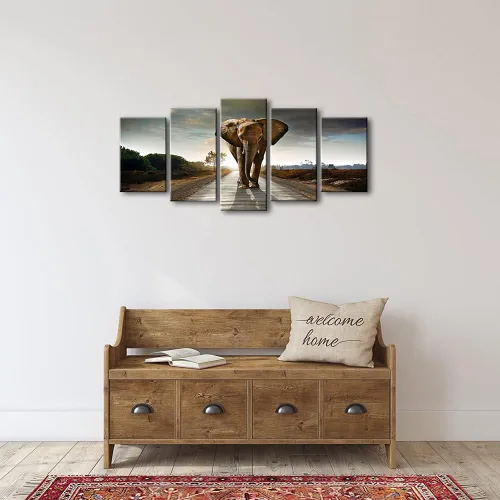Vista 3 de Wieco Art Impresiones en lienzo de elefante para pared, imágenes de animales a fotos, decoración para sala de estar, dormitorio, decoración