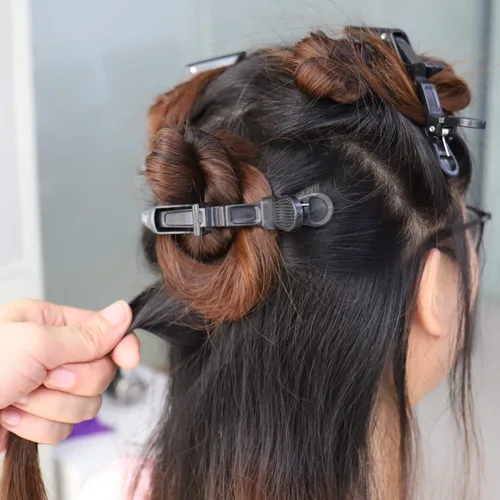 Vista 6 de GLAMFIELDS 12 pinzas para el pelo de cocodrilo negro para mujeres, peluquería de peluquería, clip profesional de agarre de plástico antideslizante