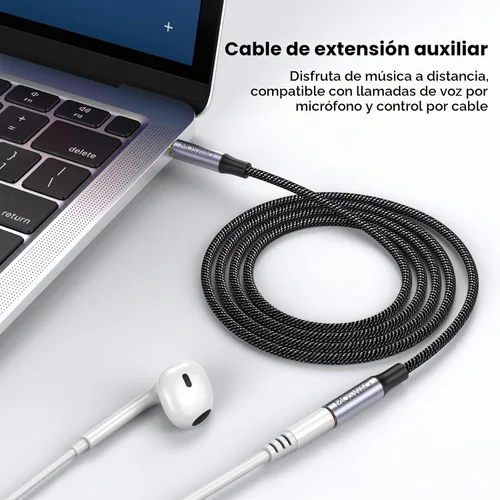 Vista 3 de MOSWAG Cable de extensión de 3.28 pies/1 metro de 3.5mm macho a hembra, cable de audio estéreo de nailon trenzado compatible con estéreos