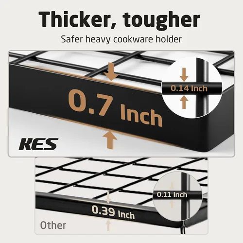 Vista 4 de KES KUR218S75B-BK - Estante para colgar ollas y sartenes para cocina de 30 pulgadas, 2 niveles, con 12 ganchos, organizador para colgar, color negro