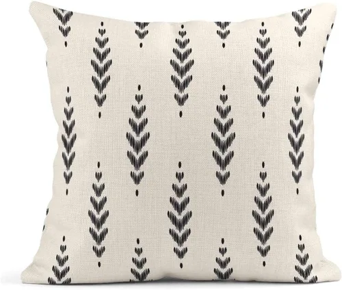Vista 5 de ArtSocket - Juego de 4 fundas de almohada decorativas Ikat tribal y boho bohemio, diseño étnico de herringbone en negro, de lino para ideas