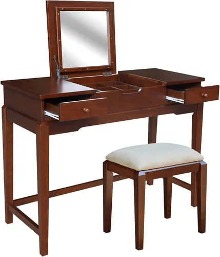 Vista 2 de International Concepts - Mesa de tocador con banco de tocador Esspresso
