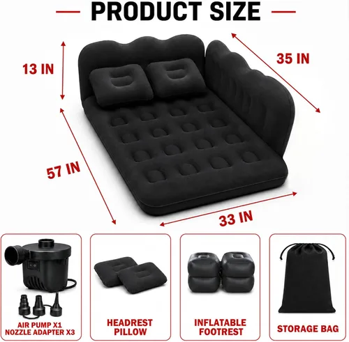 Vista 3 de Colchón de aire de coche para asiento trasero de camioneta SUV Negro