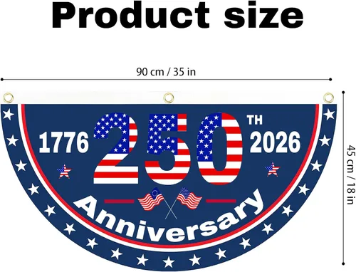 Vista 3 de 2 banderas de Estados Unidos con el número 250 aniversario, banderas de abanico 1776-2026 de 1.5 x 3 pies, bandera de aniversario de 250 años