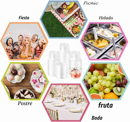 Vista 7 de Qyyiguf Paquete de 100 Vasos de Plástico Desechables de 8 OZ con Tapas Planas, Vasos Transparentes para Postre Recipientes de Plástico, Mini