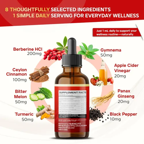Vista 3 de Berberina orgánica, canela de Ceilán, melón amargo, cúrcuma, Gymnema gotas líquidas – 1500 mg por porción, ultra potente – 2 onzas líquidas