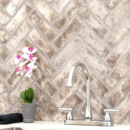 Vista 4 de Ackland Azulejo de espiga Terabrik Vintage Gris Claro Taupe 25.5" x 12.5" Doverton Gris