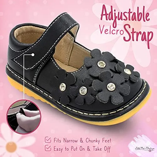 Vista 4 de Little Mae's Boutique Mary Jane - Zapatos chirriantes para niñas pequeñas, ideales para caminar con chirriador extraíble y correa ajustable, zapatos