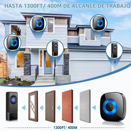 Vista 5 de PHYSEN Receptor de timbre inalámbrico, receptor de timbre de puerta enchufable, rango de 1300 pies, 58 campanas opcionales, volumen de 5 niveles