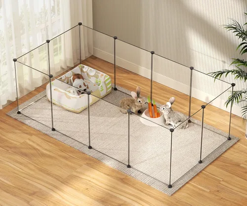 Vista 2 de Corralito para mascotas, corralito transparente para animales pequeños, cerca de patio para cachorros, conejos, cobayas, hurones, ratones