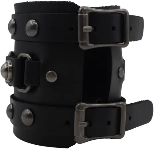 Vista 4 de Scddboy Pulsera ancha de cuero gótico para hombre, estilo punk rock Biker