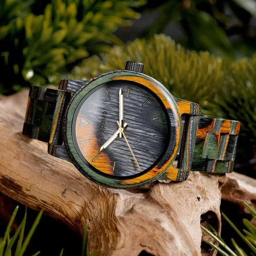 Vista 3 de BOBO BIRD Reloj de madera para hombre, reloj de pulsera analógico de cuarzo de moda, relojes de madera hechos a mano coloridos para hombres