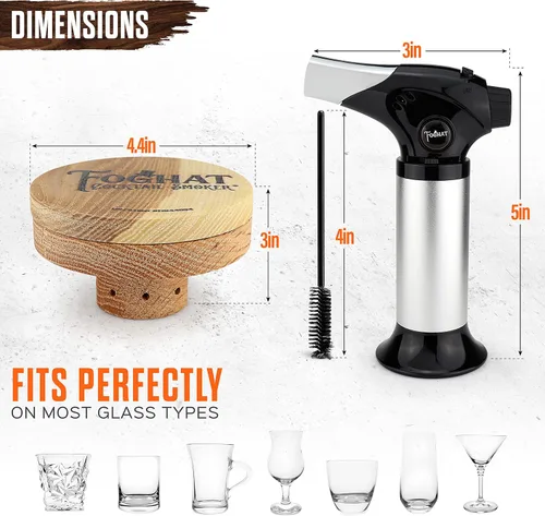 Vista 5 de Foghat Cocktail Smoker - Kit ahumador de cócteles Foghat con combustible de virutas de madera de roble de barricas de whiskey bourbon, nogal ginebra