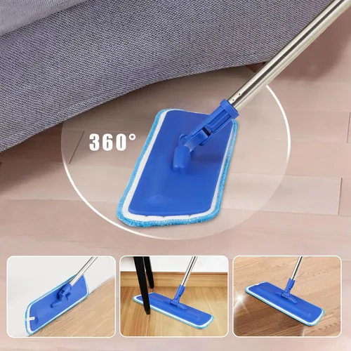 Vista 5 de Trapeador de limpieza de pisos de microfibra profesional de 17.5", trapeador plano con mango de acero inoxidable, 2 almohadillas reutilizables