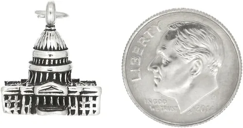 Vista 2 de Plata de ley oxidado Tres dimensiones United States Capitol Building encanto