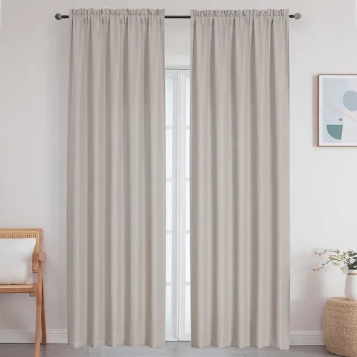 Vista 56 de Cortinas de lino para dormitorio y sala de estar de 96 pulgadas de largo, juego de 2 paneles, con bolsillo para cortinero, filtrado de luz, textura