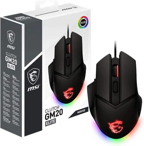 Vista 7 de MSI Clutch GM20 Elite - Ratón para juegos, 6400 DPI, interruptor OMRON de 20M+ clics, sensor óptico, pesos ajustables, diseño ergonómico para mano
