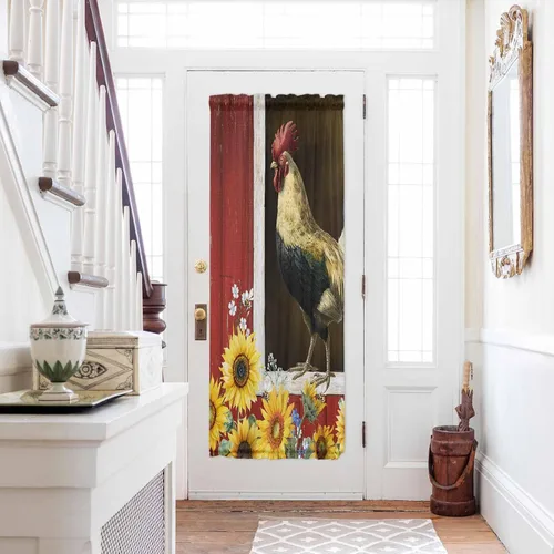 Vista 17 de Cortinas de puerta francesa de Navidad para ventana de puerta, panel de cortina con bolsillo para barra con alzapaños para luz lateral delantera