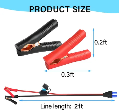 Vista 7 de Cable de Arranque EC5 de 10AWG con Abrazaderas de Batería, Clips de Cocodrilo de 12V a Conector EC5 Cable de Extensión de Carga para Arrancador