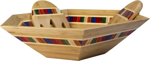 Vista 4 de Totally Bamboo Baltique Marrakesh Collection - Tazón para servir ensalada de 14 pulgadas con manos para ensalada, bambú y madera de abedul