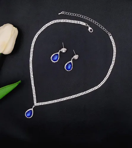 Vista 4 de Elegante collar de cristal plateado para boda, aretes, pulsera, juego de joyería para mujeres, novias, damas de honor, fiesta de graduación