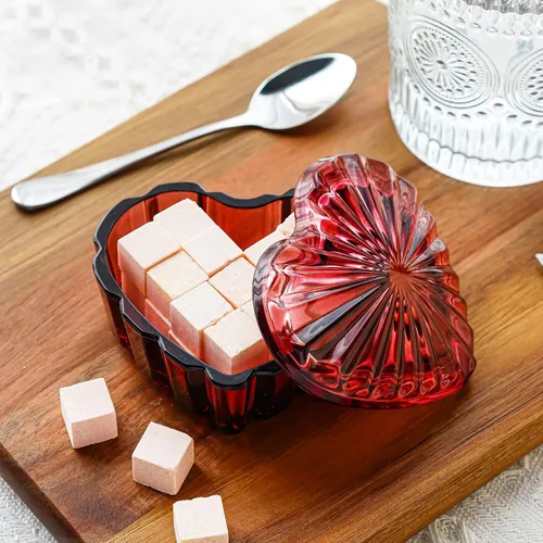 Vista 7 de Joyero en forma de corazón de cristal, caja decorativa de cristal con tapa Borgoña