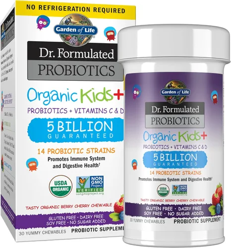Vista 11 de Garden of Life Probióticos formulados por doctores para niños, Organic Kids+ - Berry Cherry, 5 mil millones de UFC masticables de probióticos más