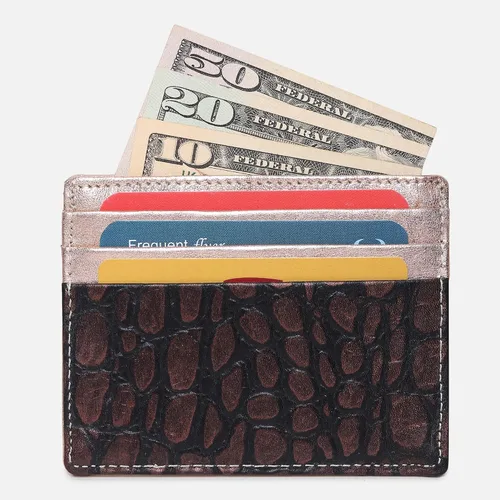 Vista 7 de Tarjetero de cuero genuino para hombres y mujeres, bolso minimalista para tarjetas, carteras para hombre, diseño ultrafino, ideal para viajes