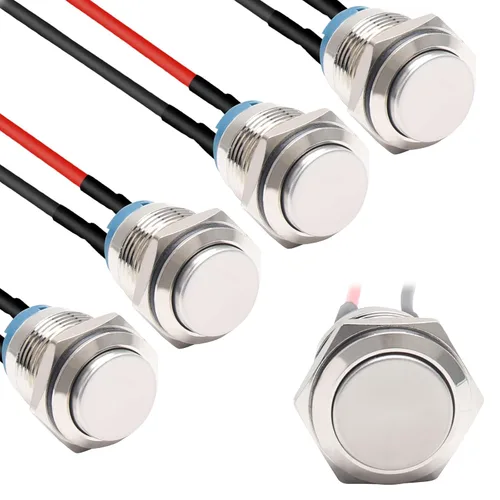 Vista 8 de STARELO 5 piezas 12 mm Interruptor de botón de cierre con carcasa negra y pre-cableado, interruptor de botón de presión impermeable IP65, aleación