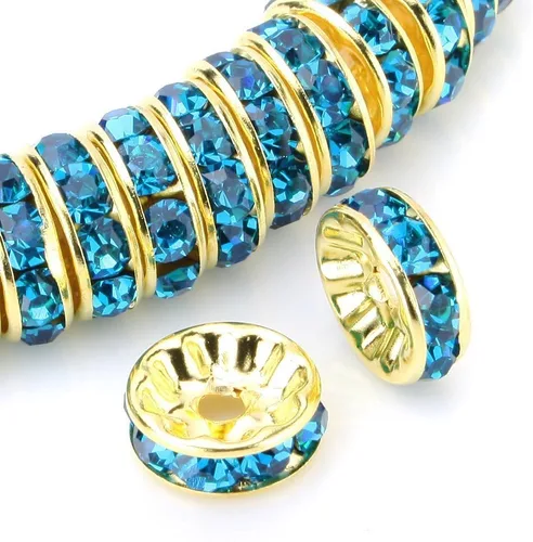 Vista 27 de RUBYCA 100 unidades de cuentas espaciadoras redondas estilo Rondelle en tono dorado de 10 mm, cristal checo AB blanco