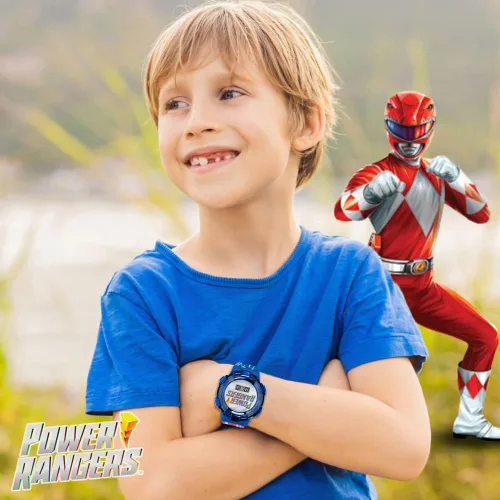 Vista 4 de Power Rangers - Reloj para niños, bisel iluminado con luces giratorias, pantalla LCD, fácil de leer, correa de plástico ajustable, perfecto