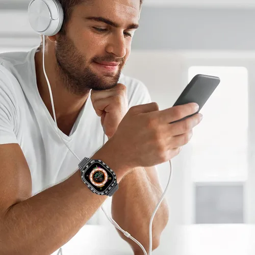 Vista 5 de GARTOO Bandas de acero inoxidable Bisel de metal para Apple Watch Ultra 1.929 in, correa de repuesto de acero inoxidable de lujo con herramienta