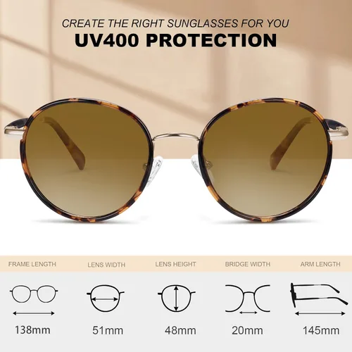 Vista 9 de CARFIA Gafas de sol polarizadas redondas pequeñas retro para mujer, protección UV, gafas de sol de diseño vintage con estilo CA1949