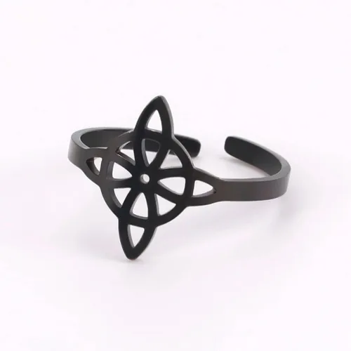 Vista 35 de UNIFT Anillo de nudo de bruja para mujer, de acero inoxidable, estilo geométrico, elegante, elegante, irlandés, nudo celta, ajustable, anillo