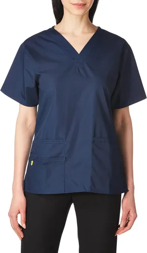Vista 3 de Bata quirúrgica para mujer Wonderwink con 5 bolsillos y cuello en V, XXXXX-L, Marino